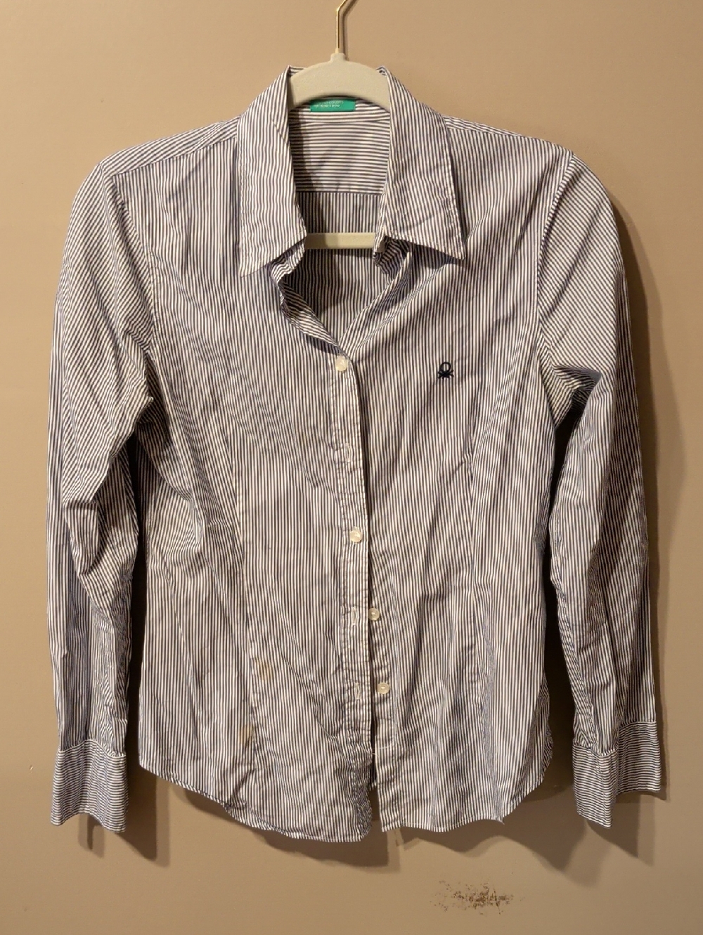 United Colors Of Benetton Navy and White Pinstripe Dress Shirt
